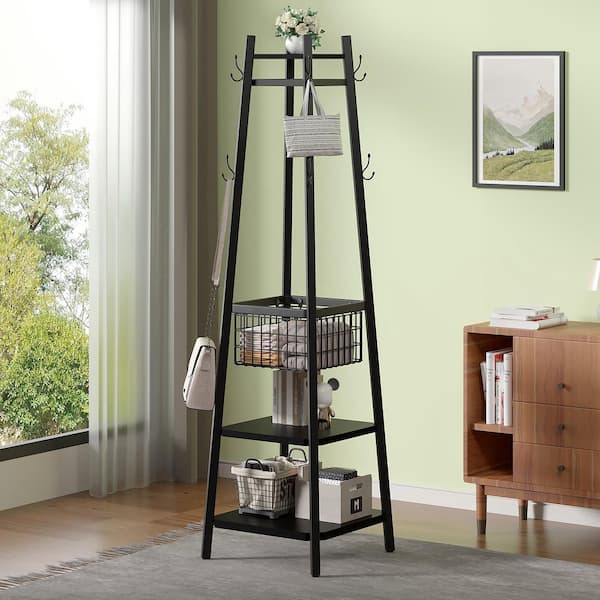 VECELO Black Industrial Coat Rack Freestanding, Clothes Stand with