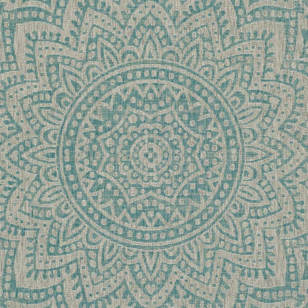 Light Gray/Aqua Flat Woven Reversible Synthetic Area Rug