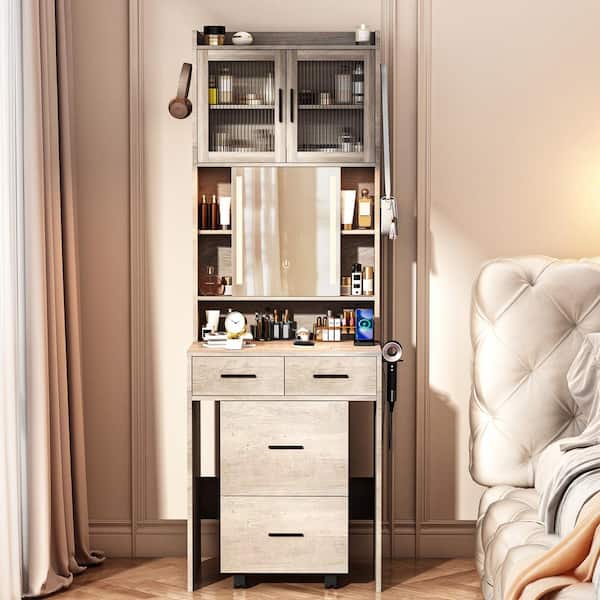 Karl home 2-Piece Gray Makeup Vanity Set with Mirror