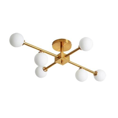 6-Light Brass Industrial Semi Flush Mount Ceiling Light