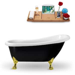 61 in. Acrylic Clawfoot Non-Whirlpool Bathtub in Glossy Black With Polished Gold Clawfeet And Polished Gold Drain