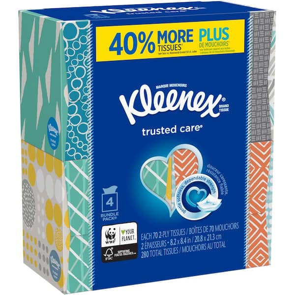 Kleenex Trusted Care Everyday Facial Tissues, 1 Flat Box (160 Total  Tissues) 
