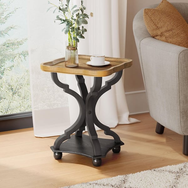 Bevier 18.75 in. W Black plus Natural Square Wood End Table Accent Table with Hourglass Base