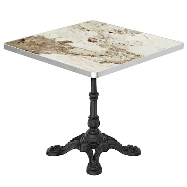31.5 in. Square Faux Marble Sintered Stone Dining Table with Cast Iron Pedestal Base for Indoor Outdoor Use
