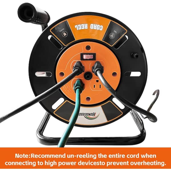 Etokfoks 80 ft. 16-Gauge Extension Cord Reel with 4 Outlets, Heavy