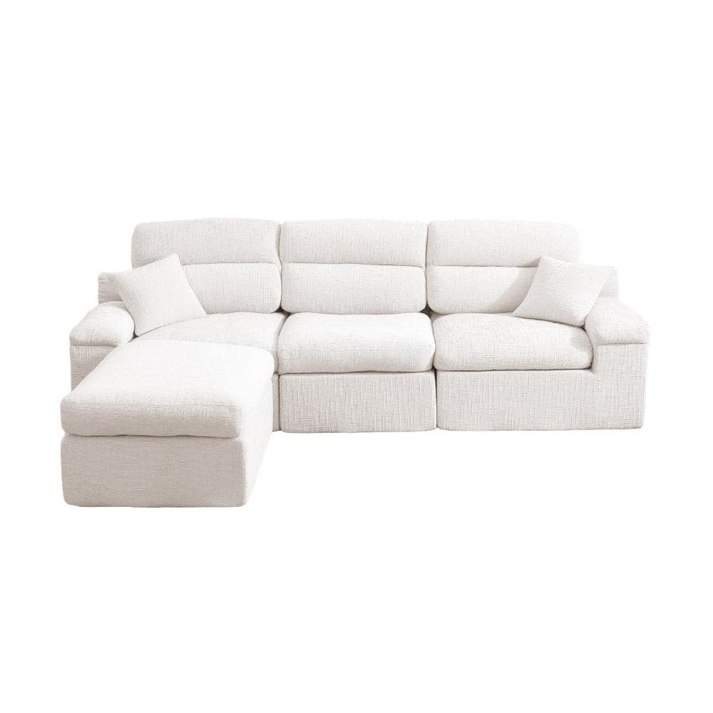 110.63 in L-Shaped Chenille Corner Chaise Sofa with High Backrest and Sleeper Bed in Beige