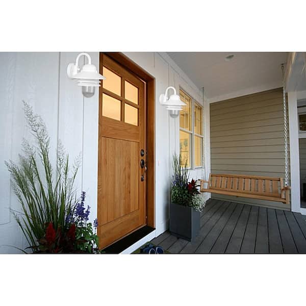Nautical 1-Light White 4000K ENERGY STAR LED Outdoor Wall Mount Sconce with Durable Clear Prismatic Acrylic Lens