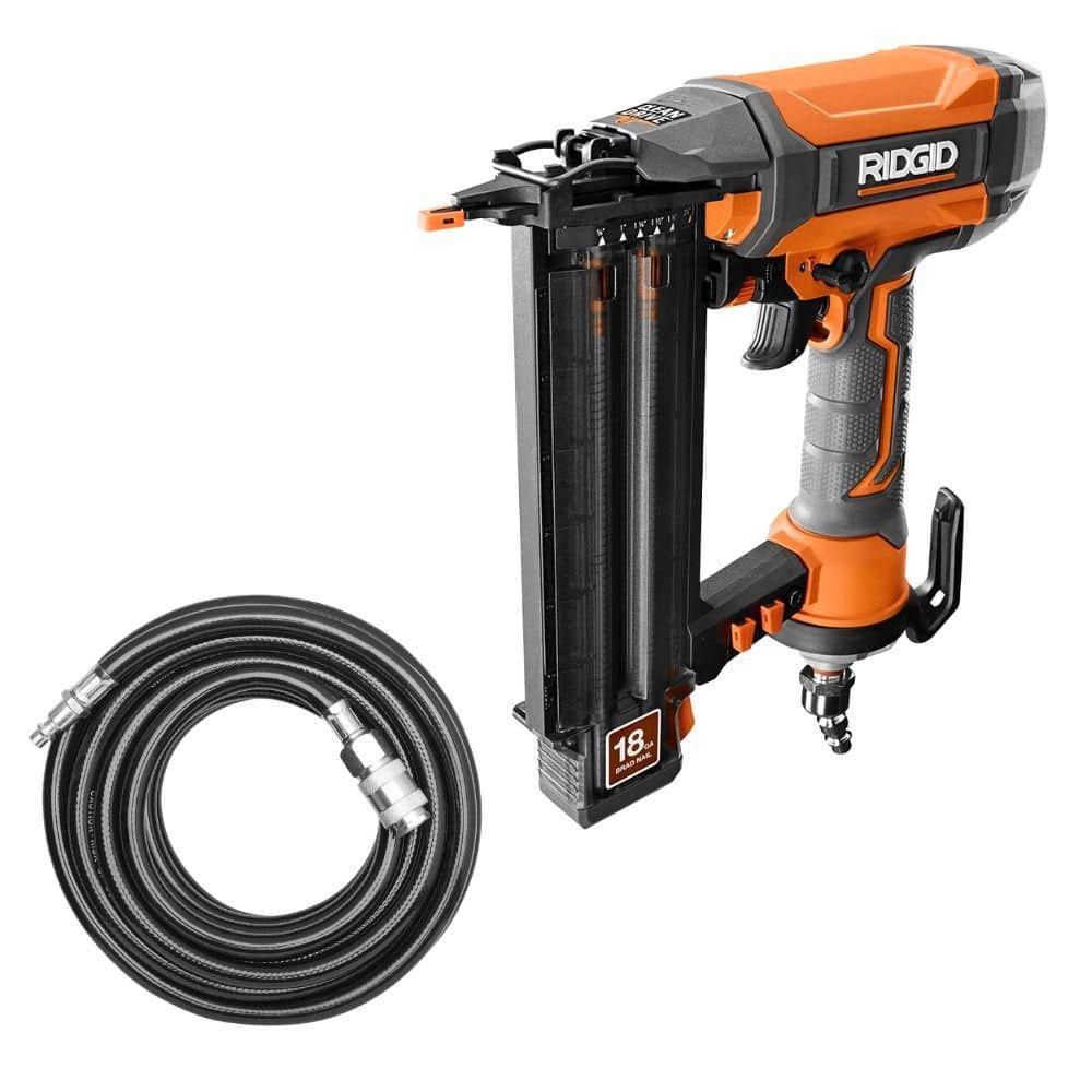 RIDGID Pneumatic 18-Gauge 2-1/8 in. Brad Nailer with CLEAN DRIVE Technology, Tool Bag, and Hose (R213BNFAHSB)