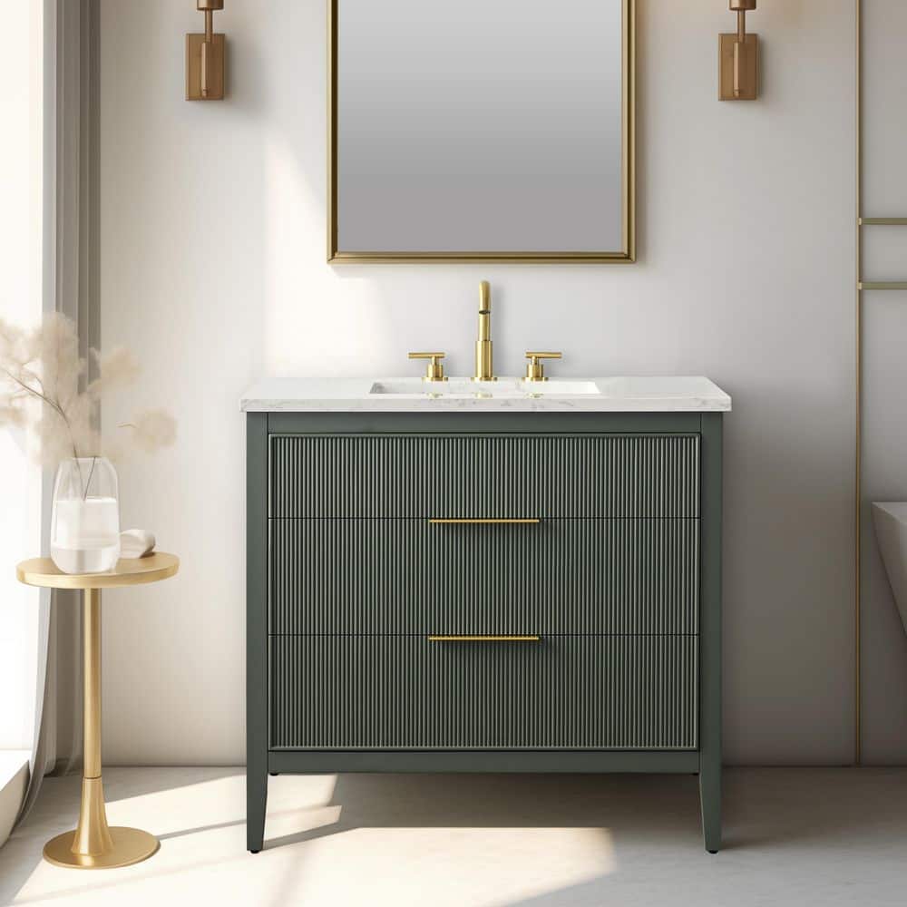 SUDIO Emma 36 in. W Bath Vanity in Vintage Green with Engineered