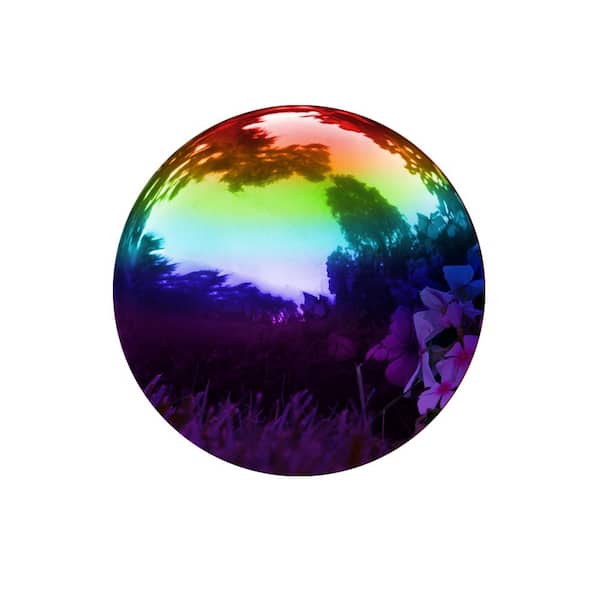 Gazing Mirror Ball Globe Outdoor Yard Garden Decoration, Stainless Steel (8 in. Rainbow)