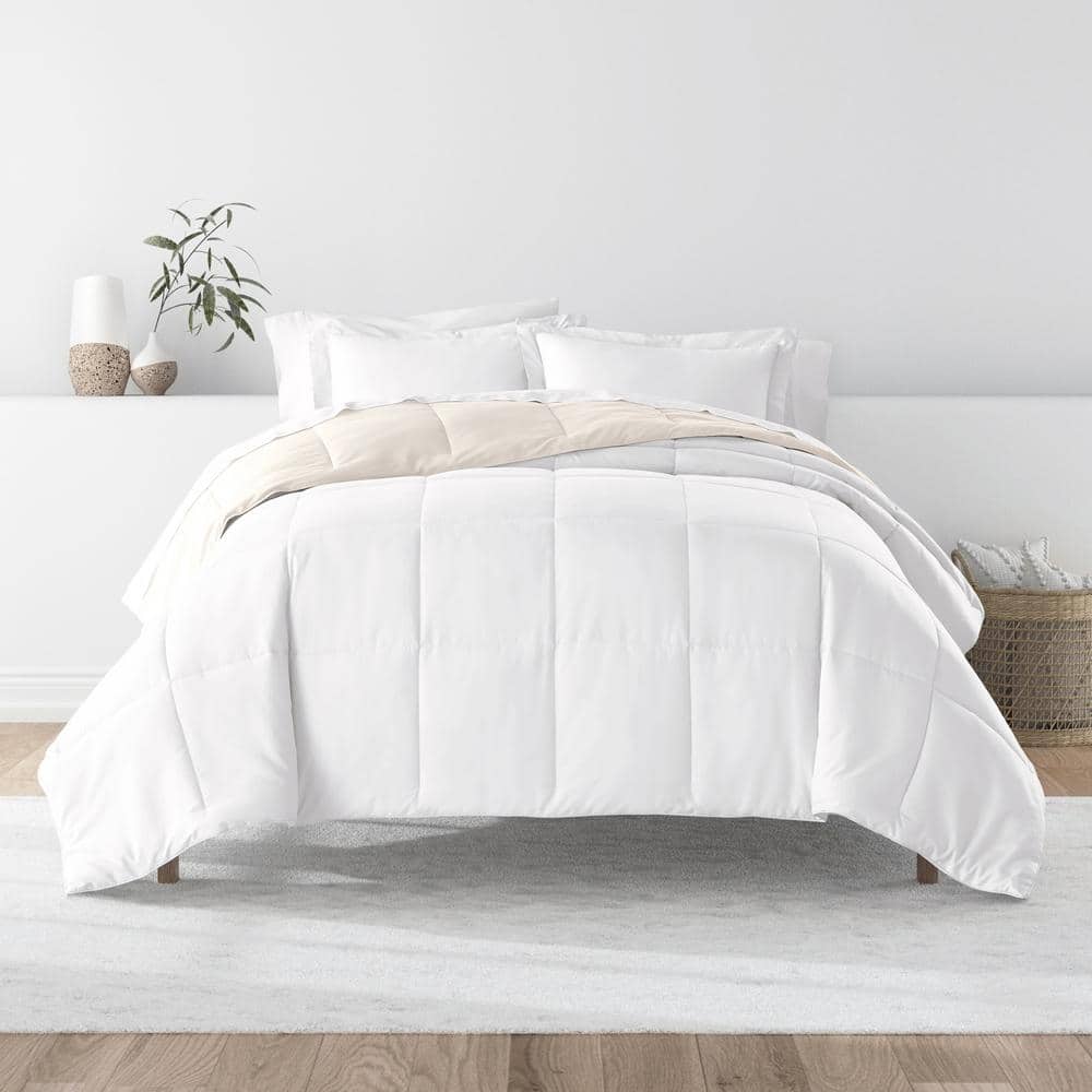 Full White Microfiber Down Alternative Reversible Comforter Set
