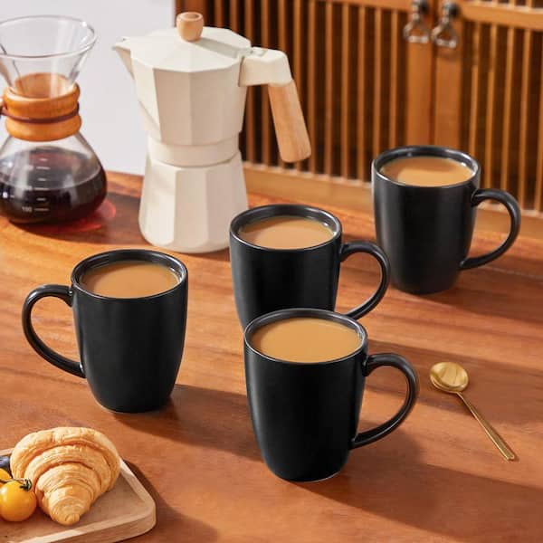 vancasso 12 oz. Matte Black Stoneware Mug (Set of 4) Coffee and Tea Cups  with Handle Coffee Mugs-Microwave and Dishwasher Safe VC-PLA-BK-4XBZ