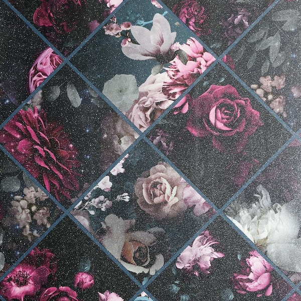 Gianna Purple Floral Squares Wallpaper Sample