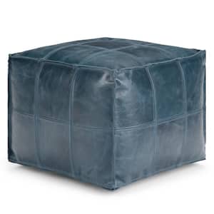 Manning Boho Square Pouf in Teal Genuine Leather