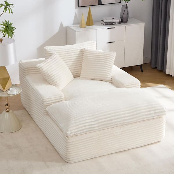 67 in. Square Arm Plush Polyester Upholstered Rectangle Full Foam Sleeper Lazy Sofa in. Beige with Pillows