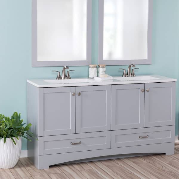 Glacier Bay Lancaster 61 in. Double Sink Pearl Gray Bath