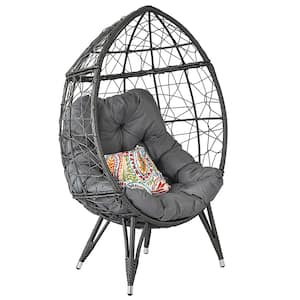 Lilith Wicker Stationary Patio Recliner Egg Chair with Gray Cushion