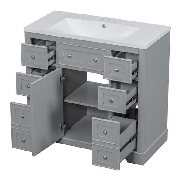 Aoibox 36 in. W x 18 in. D x 34.5 in. H Bathroom Vanity Cabinet in Gray ...