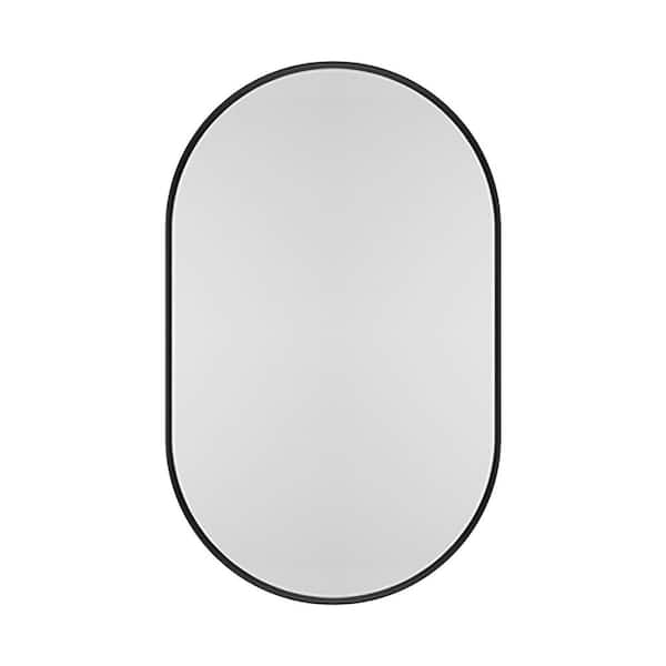 20.5 in. W x 33.5 in. H Capsule Oval Framed Medicine Cabinet with Mirror in Modern Black