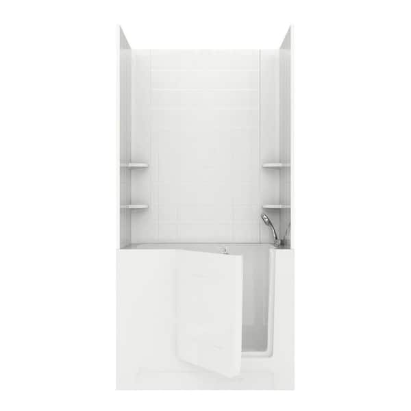 Unbranded NOVA Heated Rampart 4 ft. Walk-in Non-Whirlpool Bathtub with 6 in. Tile Easy Up Adhesive Wall Surround in White