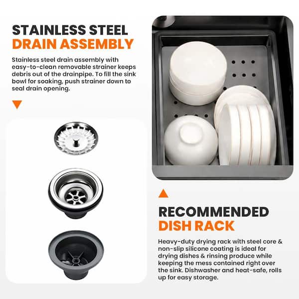29.5 in. x 18 in. Smart Digital Waterfall Kitchen Sink with Pull-Down Faucet, Cup Washer and Accessories