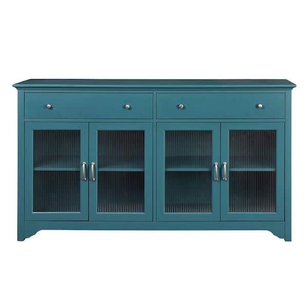 Teal Blue Modern TV Stand Fits TV's up to 68 in. Sideboard with Glass