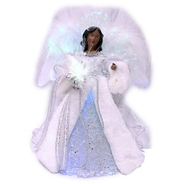 Home Accents Holiday 12 in. A/F LED Fiber Optic Angel Silver Tree Topper
