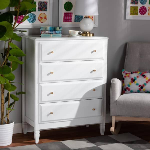 Baxton Studio Naomi 4-Drawer White and Gold Wood Chest 168 Baxton Studio Naomi 4-Drawer White and Gold Wood Chest 168