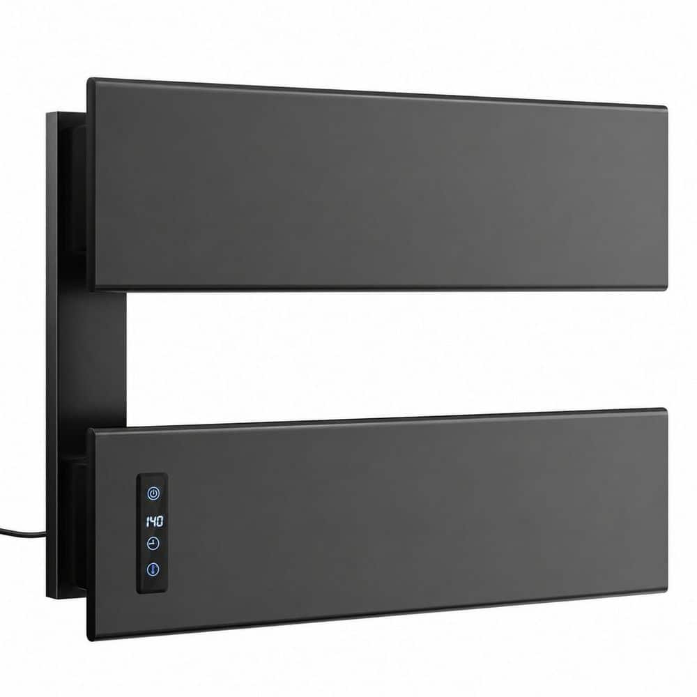 Number of Towel Holders 2-Bar Plug-In Wall-Mounted Electric Heated Towel Warmer Rack in Matte Black with LED Screen