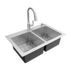 Raviv Stainless Steel 32 in. Double Bowl Drop-In Kitchen Sink