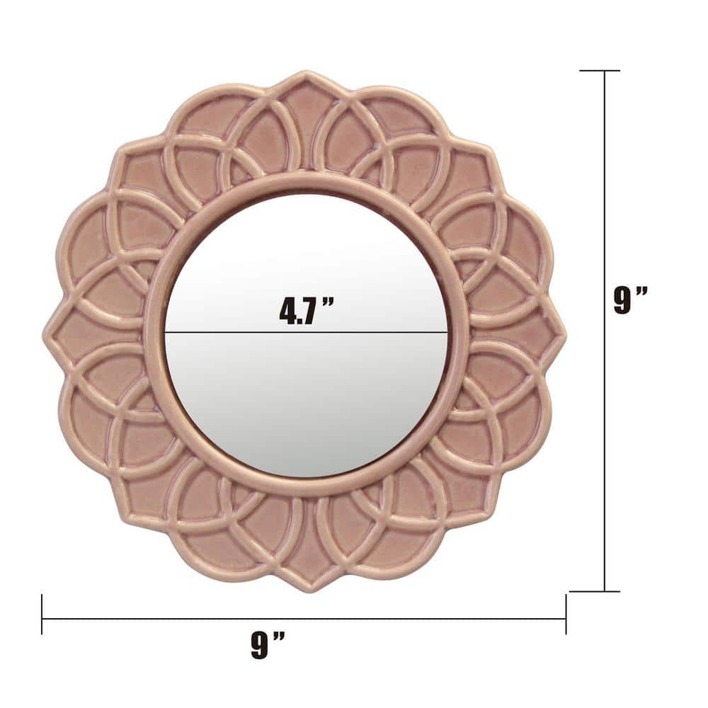 Pink Floral Ceramic Round Wall Mirror
