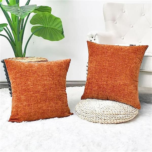 20x20 Pillow Covers Set of 2 Burnt Orange with Stitched Edge, Decor Covers  for Throw Pillows, Textured Chenille Pillow Cases Comfy Couch Pillows