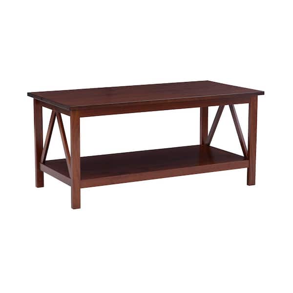 Titian 44 in. Tobacco Brown Rectangle Wood Coffee Table with Shelf