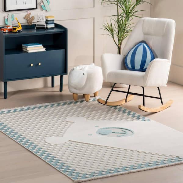Cecelia Polar Bear Kids Fringe Accent Rug Baby Blue 3 ft. x 5 ft. Area Rug
