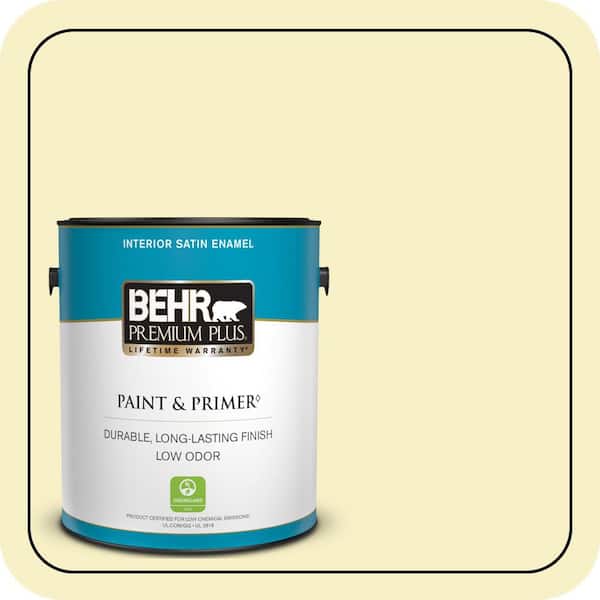 BEHR PREMIUM PLUS 1 gal. #400A-1 Candlelight Yellow Satin Enamel Low Odor Interior Paint & Primer