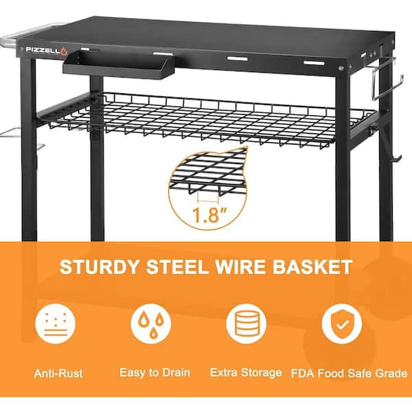 Three-Shelf Outdoor Grill Dining Cart Movable BBQ Trolley with Two Wheels Pizzello Color: Black/Stainless Steel