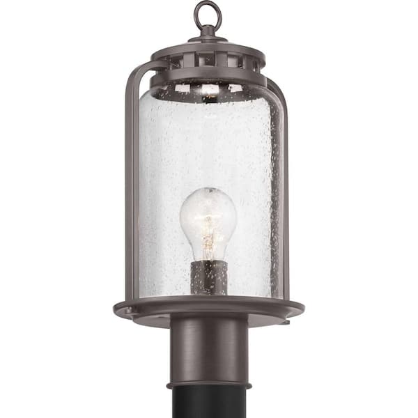 Botta Collection 1-Light Antique Bronze Clear Seeded Glass Farmhouse Outdoor Post Lantern Light