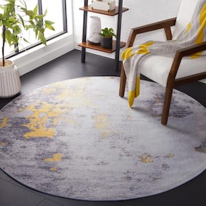 Tacoma Gray/Gold 4 ft. x 4 ft. Machine Washable Distressed Abstract Round Area Rug