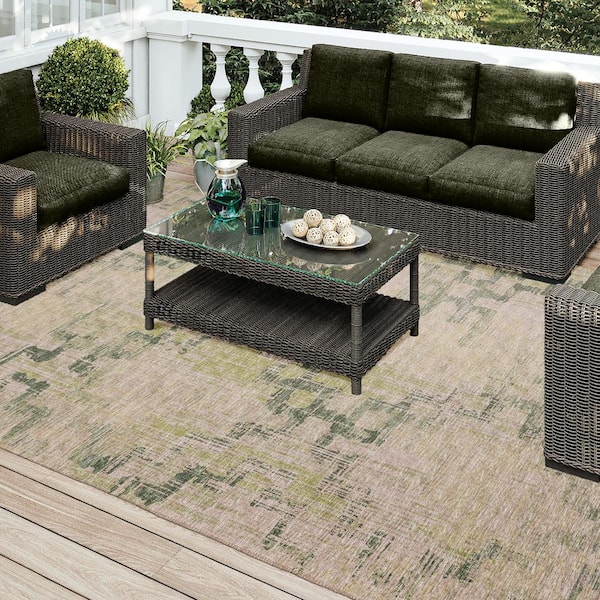 Addison Rugs Yuma Green 8 ft. x 10 ft. Geometric Indoor/Outdoor