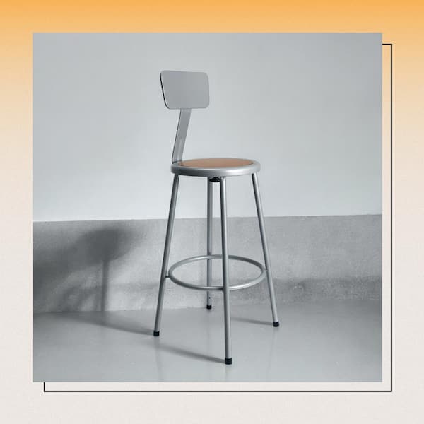 Felix Collection 30 in. Stool with Backrest, Grey Metal Frame, Masonite Seat Pan, Assembly Ready