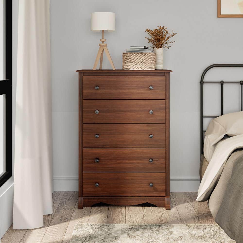 Monterey Cherry 5-Drawer Vertical Dresser with Metal Knobs