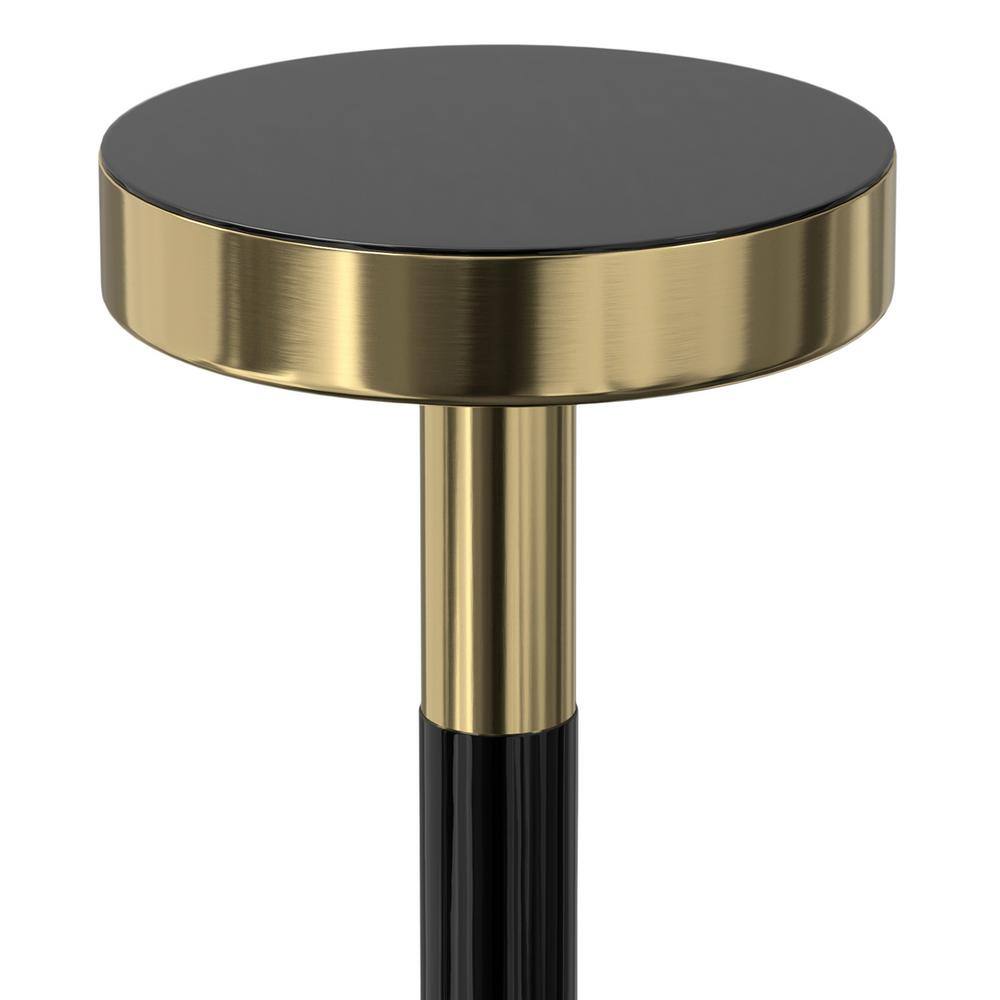 Frannie 10" Round Gold and Black Metal Side Table with Glass Top