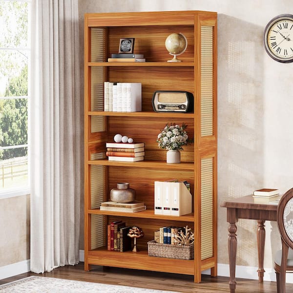 BYBLIGHT 71.26'' in. Tall Cherry Wood 5-Shelf Standard Bookcase
