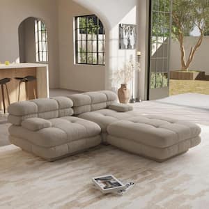 73.23 in. Square Arm 3-piece Teddy Velvet Deep Seat Modular Sectional Sofa with Adjustable Armrest in. Light Brown