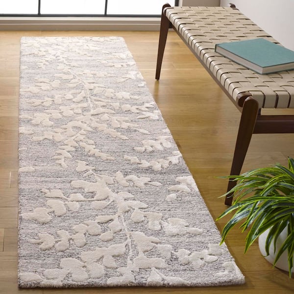 Glamour 2 ft. x 8 ft. Natural/Gray Solid Botanical Runner Rug