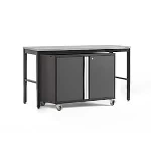 Pro Series 84 in. W x 37.5 in. H x 24 in. D 18-Gauge Steel Workbench With Base Cabinet in Gray (2-Piece)