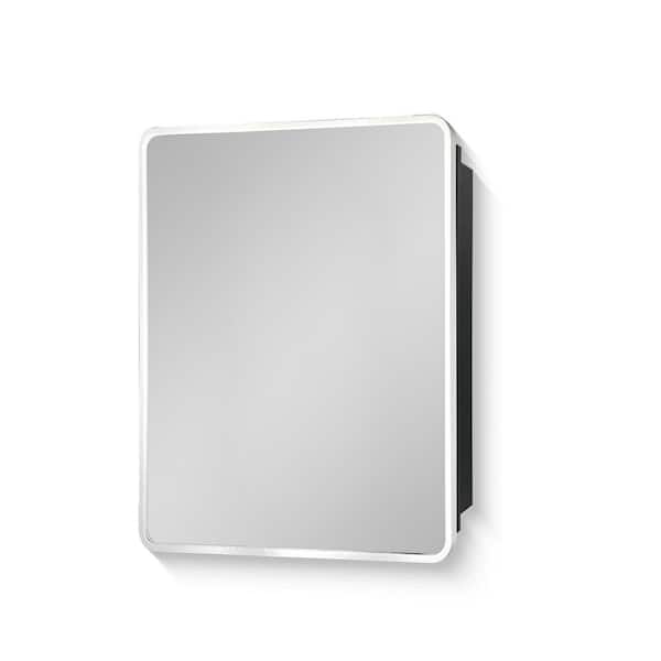 FUNKOL 20 in. W x 28 in. H Silver Metal Frame Rectangular Wall Mount Iron Medicine Cabinet with Mirror