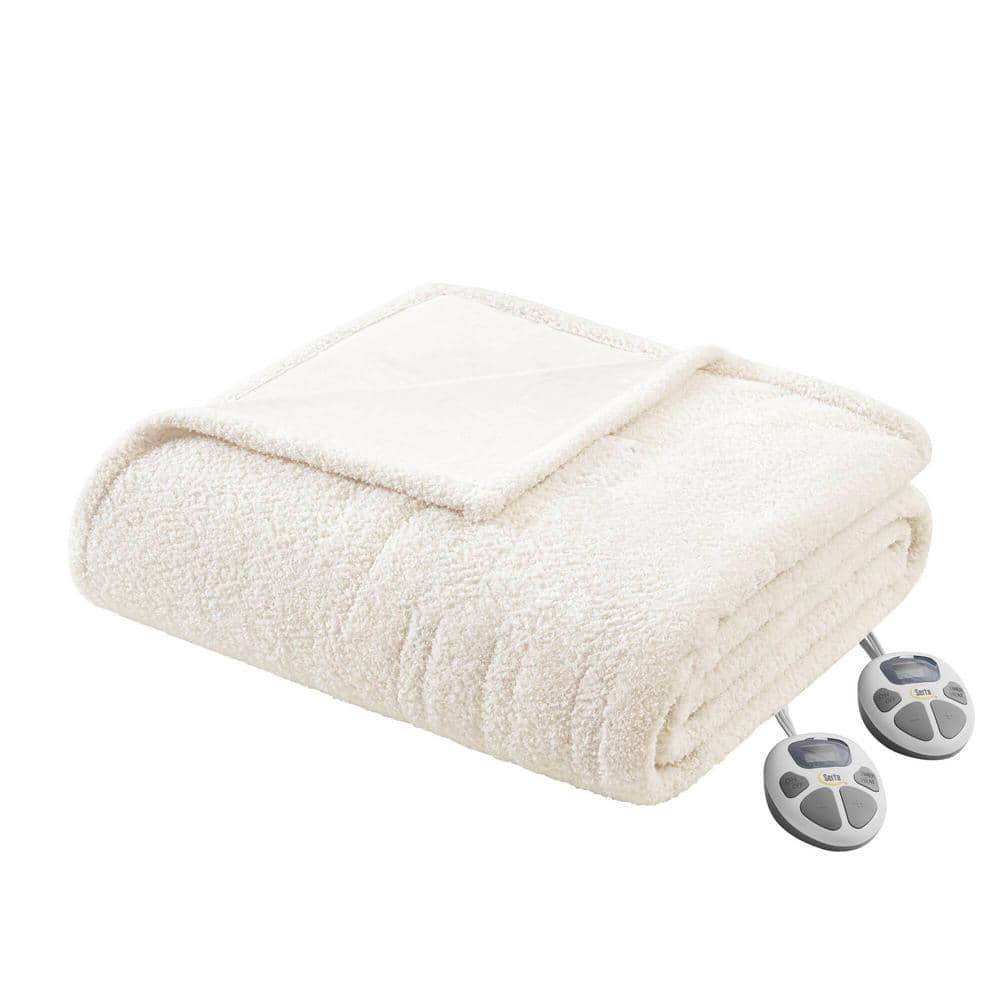 Ivory Twin Fleece Faux Fur Heated Blanket
