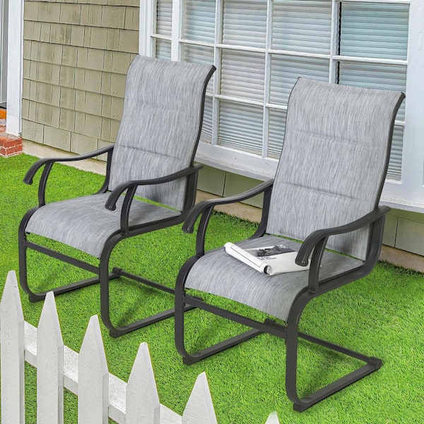 Light Gray Textilene Iron Outdoor Patio Dining Chairs (2-Pack)