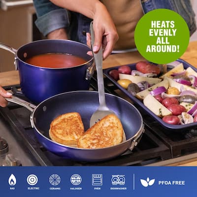 Classic Blue 5-Piece Aluminum Ultra-Durable Non-Stick Diamond Infused Cookware Set with Glass Lids